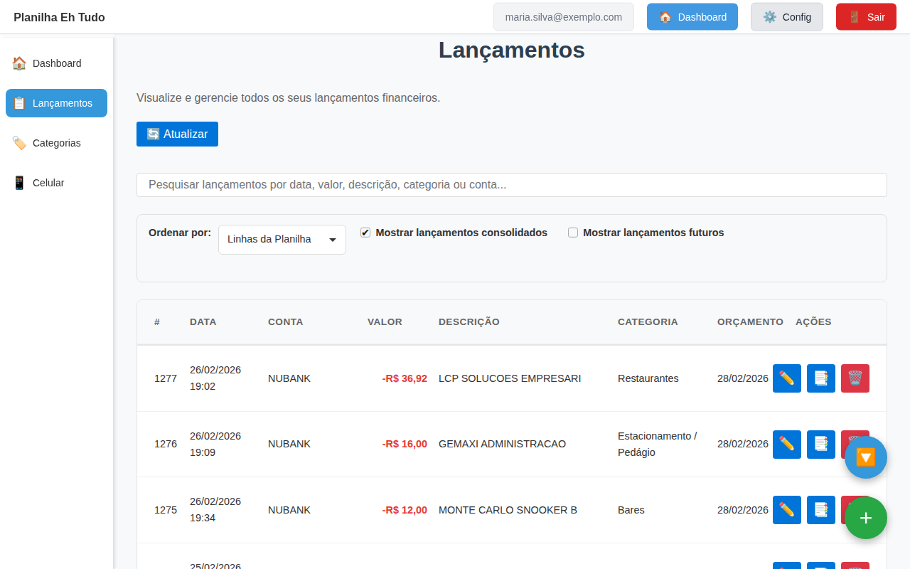 Lista de lançamentos